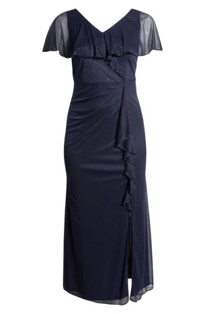 SL FASHIONS SL FASHIONS BEADED SHIMMER CAPELET GOWN