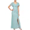 Sl Fashions Beaded Shimmer Capelet Gown In Seaglass