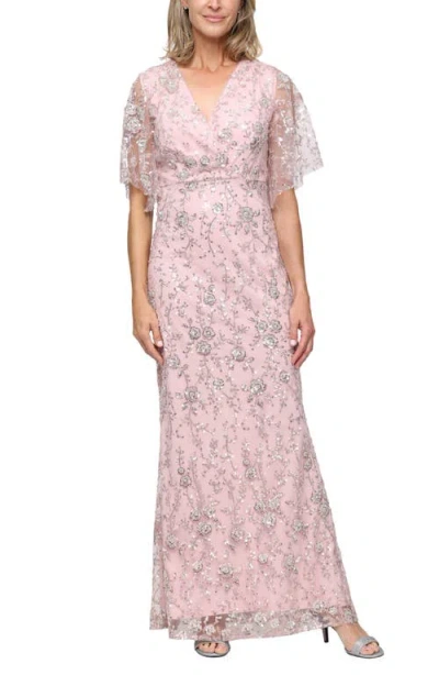 Sl Fashions Beaded Surplice Neck Gown In Pink
