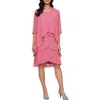 Sl Fashions Beaded Tiered Chiffon Cocktail Dress With Jacket In Rose
