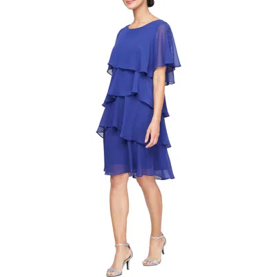 Sl Fashions Beaded Tiered Chiffon Dress In Iris