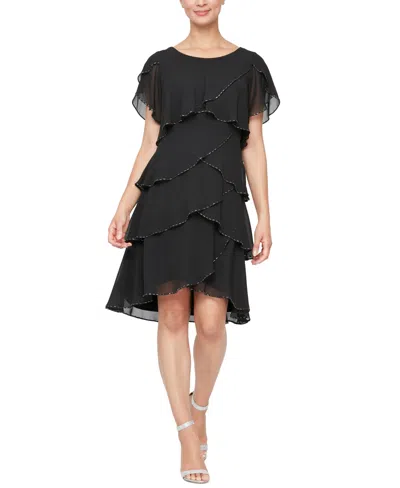 Sl Fashions Beaded Tiered Shift Dress In Black