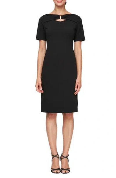 Sl Fashions Bow Neck Short Sleeve Sheath Dress In Black | ModeSens