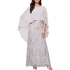 Shop Sl Fashions Chiffon Capelet Floral Embroidered Gown In Lavender