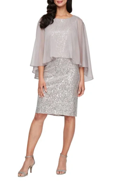 SL FASHIONS SL FASHIONS CHIFFON CAPELET SEQUIN COCKTAIL DRESS