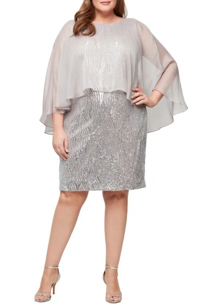 SL FASHIONS SL FASHIONS CHIFFON CAPELET SEQUIN COCKTAIL DRESS