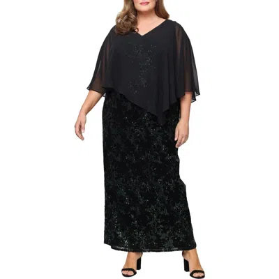 Sl Fashions Chiffon Capelet Sequin Gown In Black