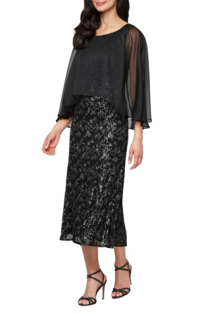 Sl Fashions Chiffon Overlay Sequin Detail Cocktail Dress In Black