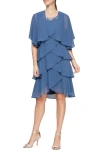Sl Fashions Chiffon Tier Jacket & Dress Set In Wed