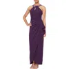 Sl Fashions Crystal Embellished Halter Neck Tulip Gown In Summer Plum