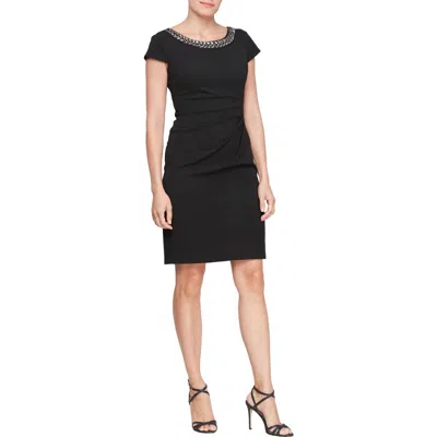 Sl Fashions Embellished Cap Sleeve Sheath Dress In Black