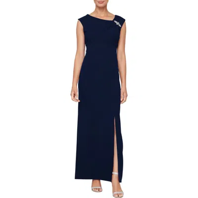 Sl Fashions Embellished Column Dress In Navy