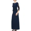 Sl Fashions Petite Embroidered Ruched Gown In Navy