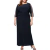 Sl Fashions Embellished Sleeve Ruched Gown In Navy