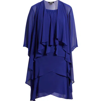 Sl Fashions Embellished Tiered Dress & Jacket Set In Iris