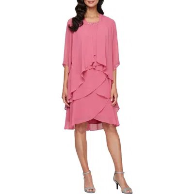 Sl Fashions Embellished Tiered Dress & Jacket Set In Rose