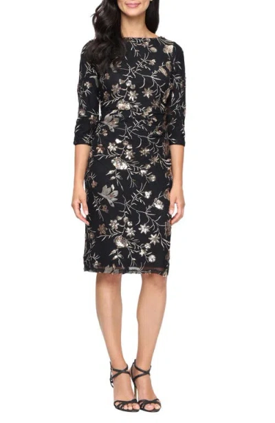 Sl Fashions Embroidered Sequin Cocktail Dress In Black