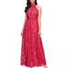 Sl Fashions Floral Burnout Halter Gown In Fuchsia