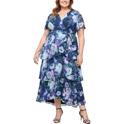 Sl Fashions Plus Size V-neck Tiered Maxi Dress In Multi