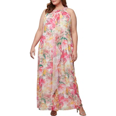 SL FASHIONS SL FASHIONS FLORAL EMBELLISHED HALTER NECK GOWN