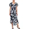 Sl Fashions Floral Flutter Sleeve Faux Wrap Dress