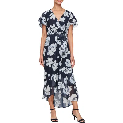 Sl Fashions Floral Flutter Sleeve Faux Wrap Dress