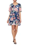Sl Fashions Floral Flutter Sleeve Tiered Minidress In Navy Multi