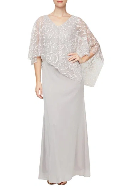 SL FASHIONS SL FASHIONS FLORAL GLITTER CAPELET GOWN