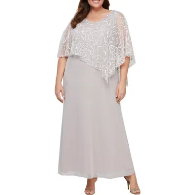 Sl Fashions Floral Glitter Popover Gown In Buff