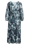 Sl Fashions Floral Long Sleeve Chiffon Maxi Dress In Black Multi