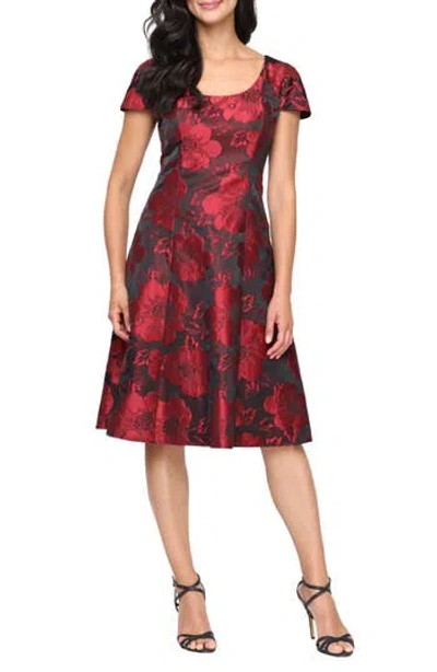 Sl Fashions Floral Print Jacquard A-line Midi Dress In Multi