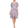 Sl Fashions Plus Size Floral Metallic Tiered Dress In Pink Multi