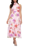 Sl Fashions Floral Sleeveless Midi Dress In Pink Multi