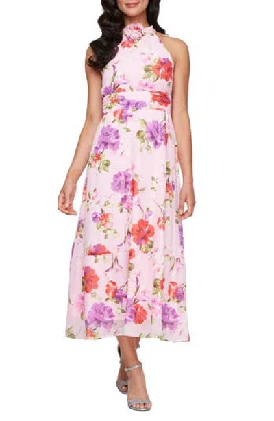 Sl Fashions Floral Sleeveless Midi Dress In Pink Multi