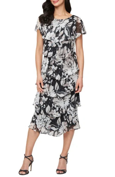 SL FASHIONS SL FASHIONS FLORAL TIERED MIDI DRESS