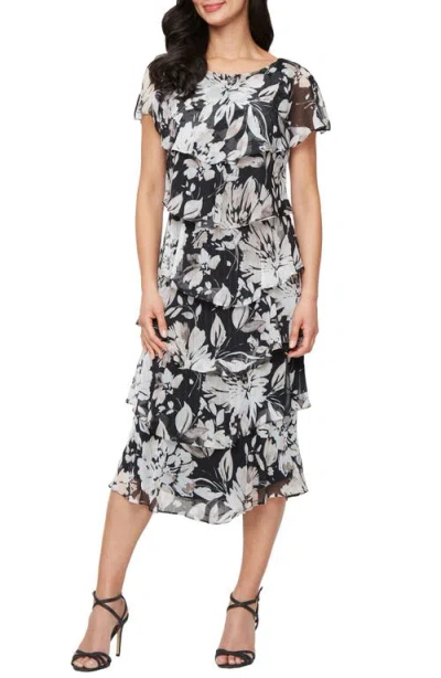 SL FASHIONS SL FASHIONS FLORAL TIERED MIDI DRESS