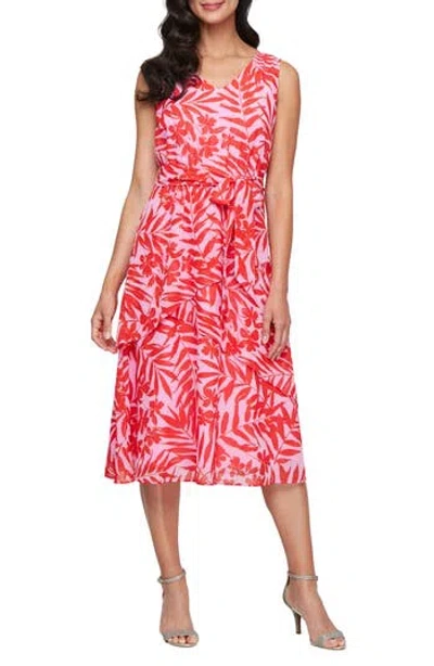 Sl Fashions Floral V-neck Tiered Overlay Midi Dress In Pink Multi