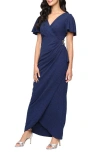 Sl Fashions Flutter Sleeve Glitter Gown In Blue