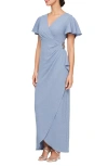 Sl Fashions Flutter Sleeve Glitter Gown In Periwinkle
