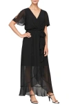 Shop Sl Fashions Flutter Sleeve Maxi Wrap Dress In Black