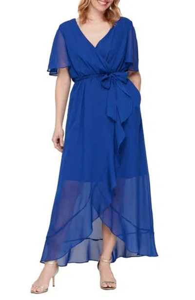 Sl Fashions Flutter Sleeve Maxi Wrap Dress In Royal