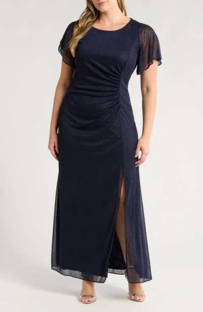 SL FASHIONS SL FASHIONS FLUTTER SLEEVE METALLIC GOWN