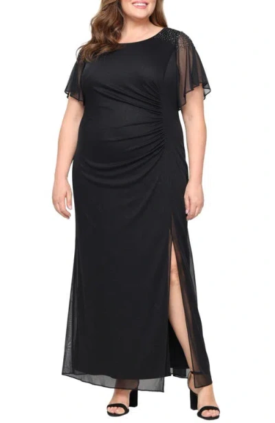 Sl Fashions Flutter Sleeve Metallic Gown