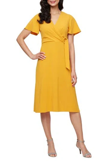 Sl Fashions Flutter Sleeve Midi Dress In Yellow
