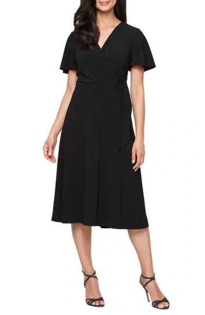 Sl Fashions Flutter Sleeve Midi Dress In Black