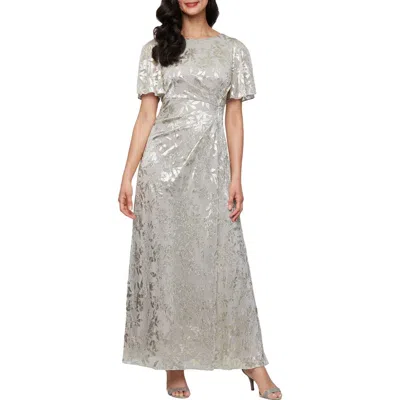 Sl Fashions Foil Border Gown In Metallic