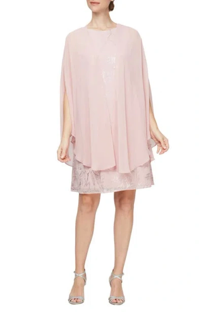 Sl Fashions Foil Floral Print Sheath Dress In Faded Rose