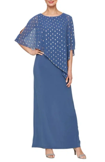 Sl Fashions Foil Popover Gown In Wedgewood