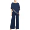 Sl Fashions Petite Asymmetrical-overlay Jumpsuit In Navy,silver