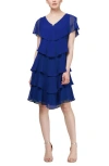Sl Fashions Georgette Ruffle Tiered Dress In Cobalt